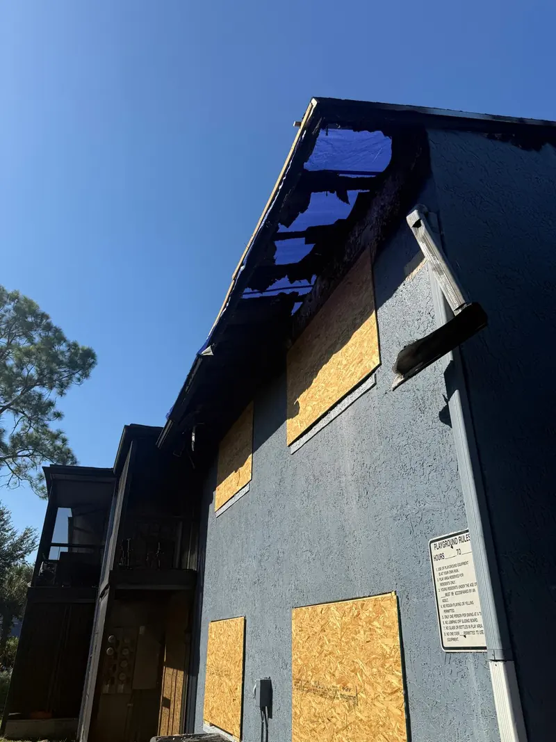 Multi-unit building under fire damage repair in Jacksonville, Florida, documented for permitting